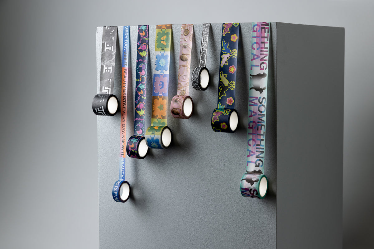 Full range of Existential Press washi tapes displayed on wall
